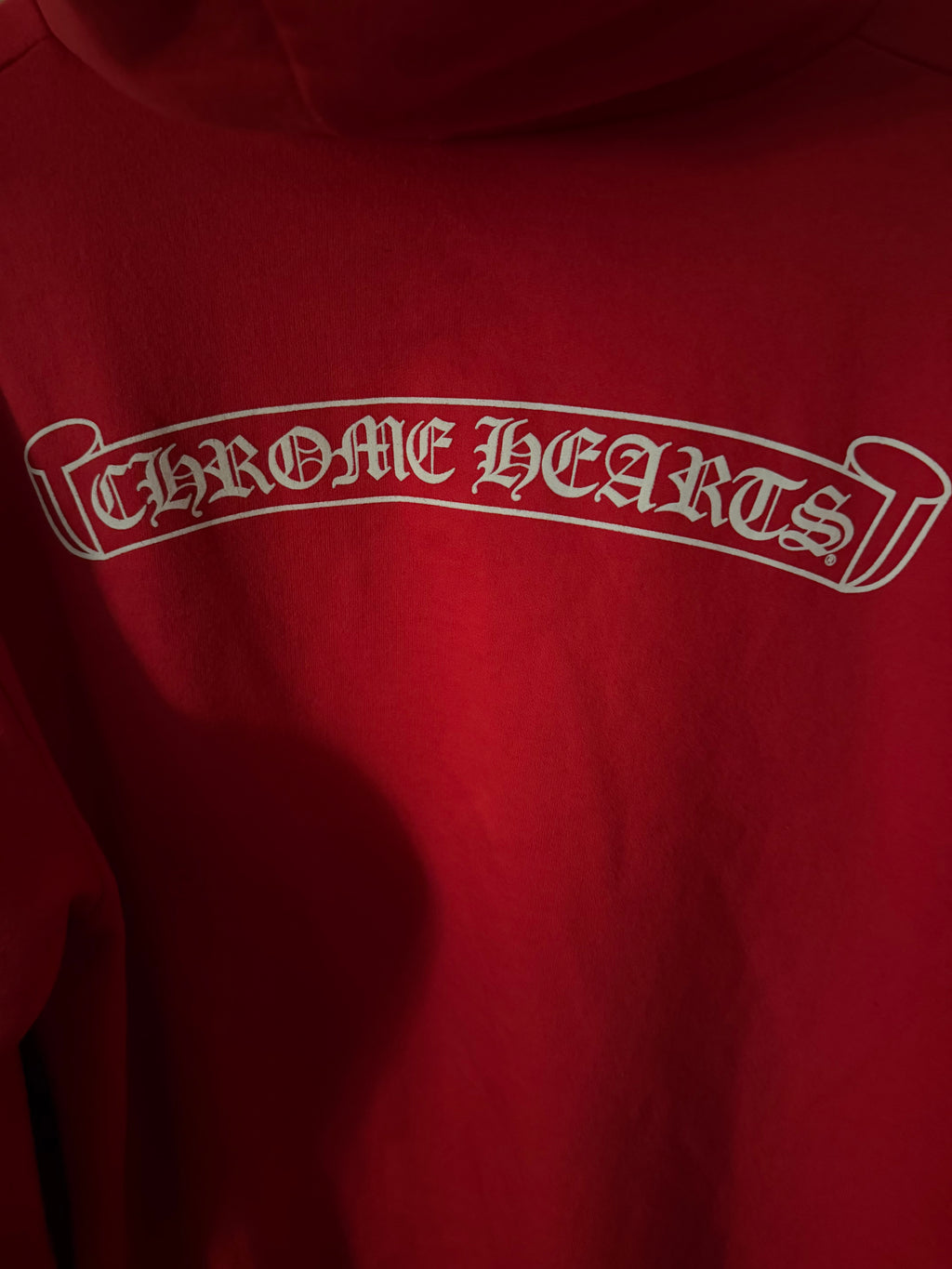 Chrome Hearts Red Scroll Logo Pull Over Hoodie