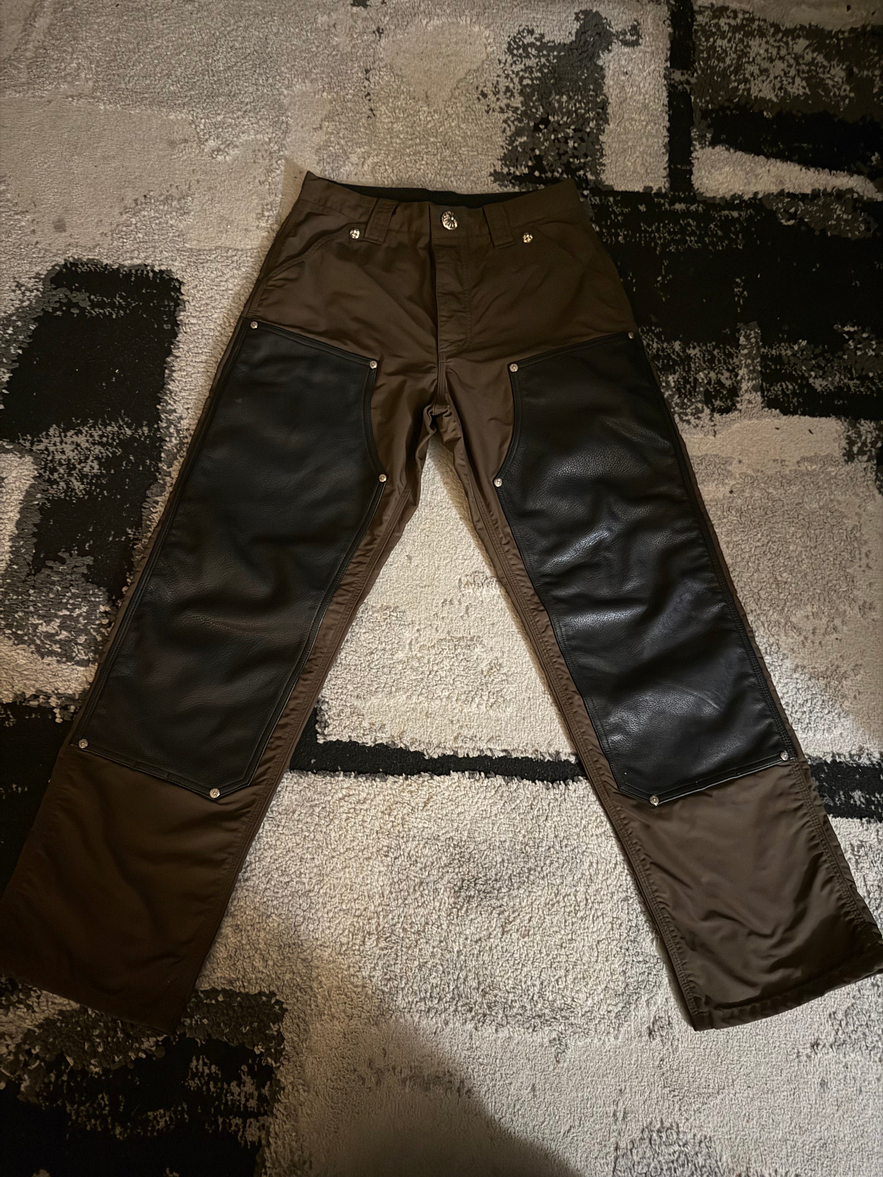 Chrome Hearts Brown Nylon Leather Double Knee Carpenter Pants