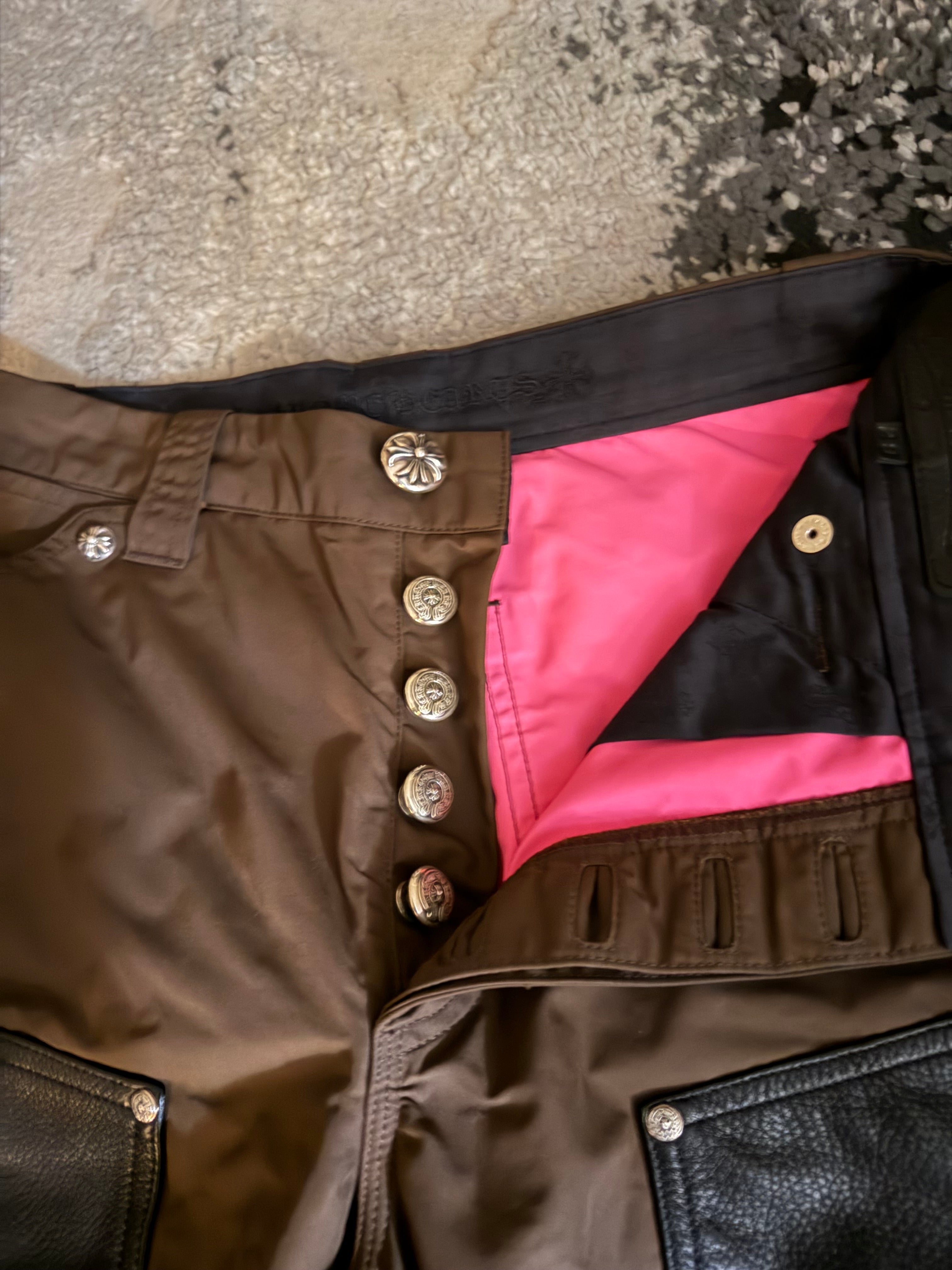 Chrome Hearts Brown Nylon Leather Double Knee Carpenter Pants
