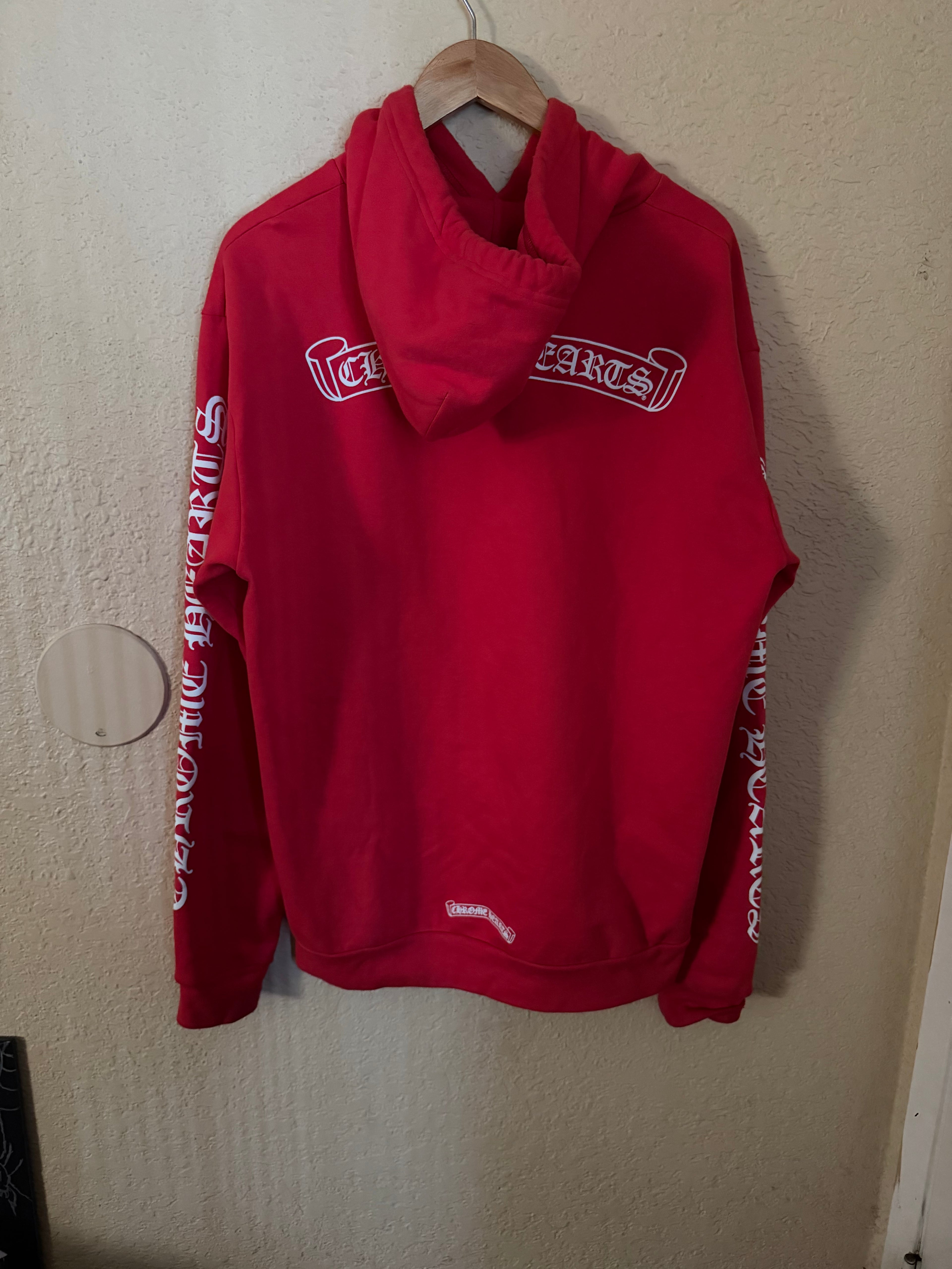 Chrome Hearts Red Scroll Logo Pull Over Hoodie