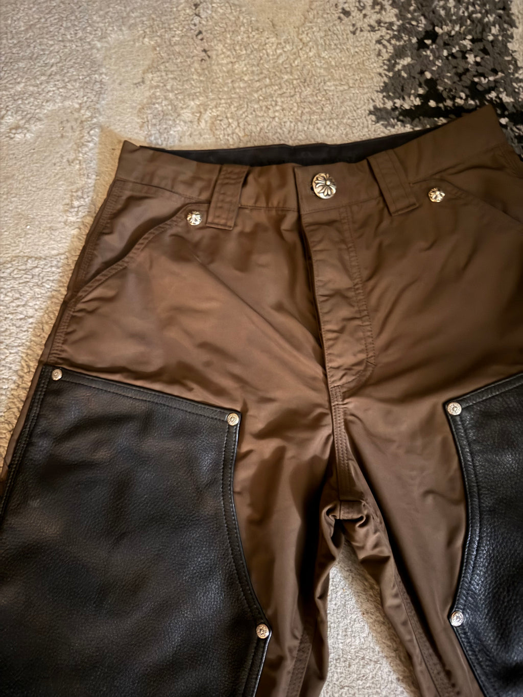 Chrome Hearts Brown Nylon Leather Double Knee Carpenter Pants