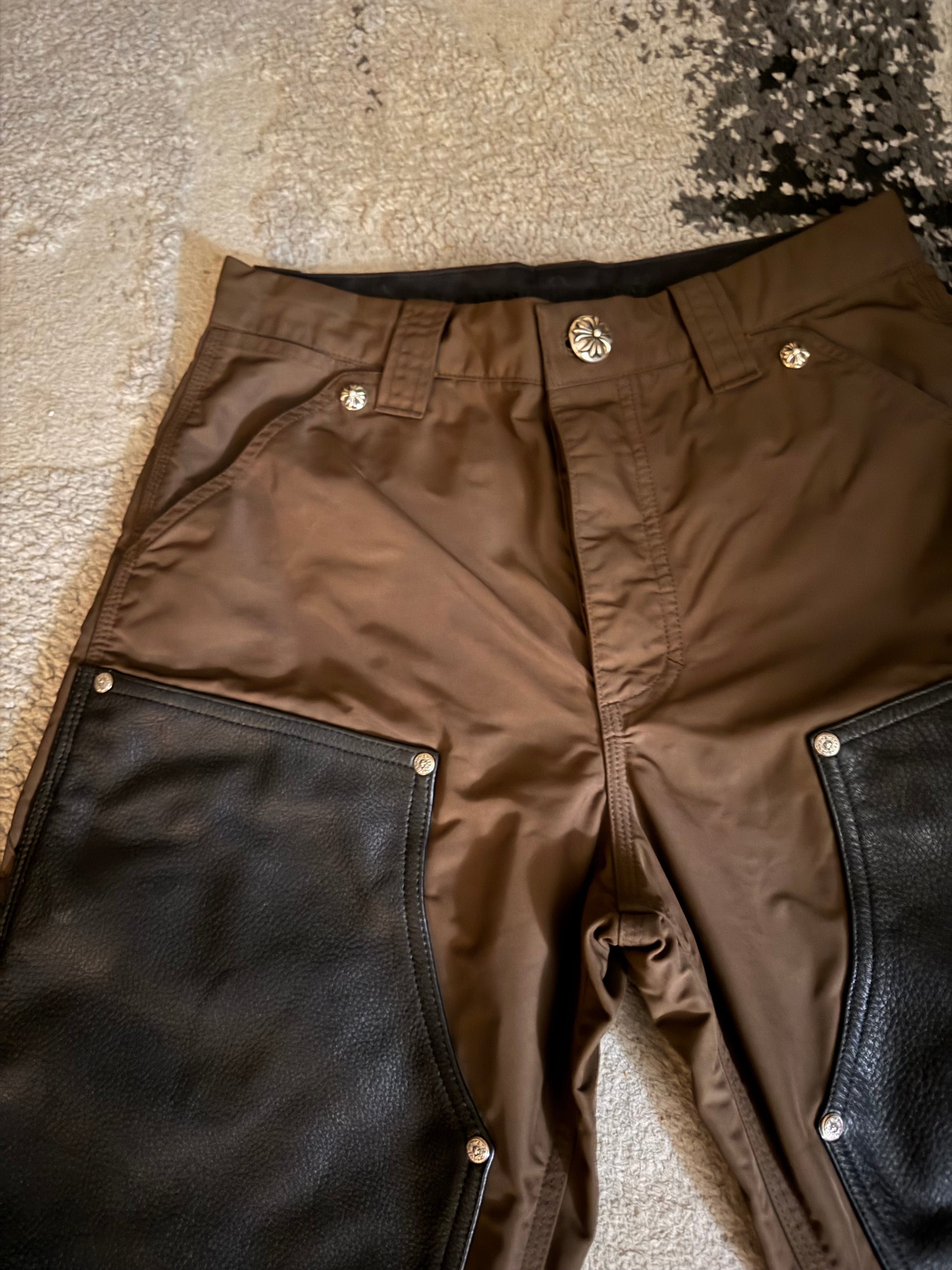 Chrome Hearts Brown Nylon Leather Double Knee Carpenter Pants